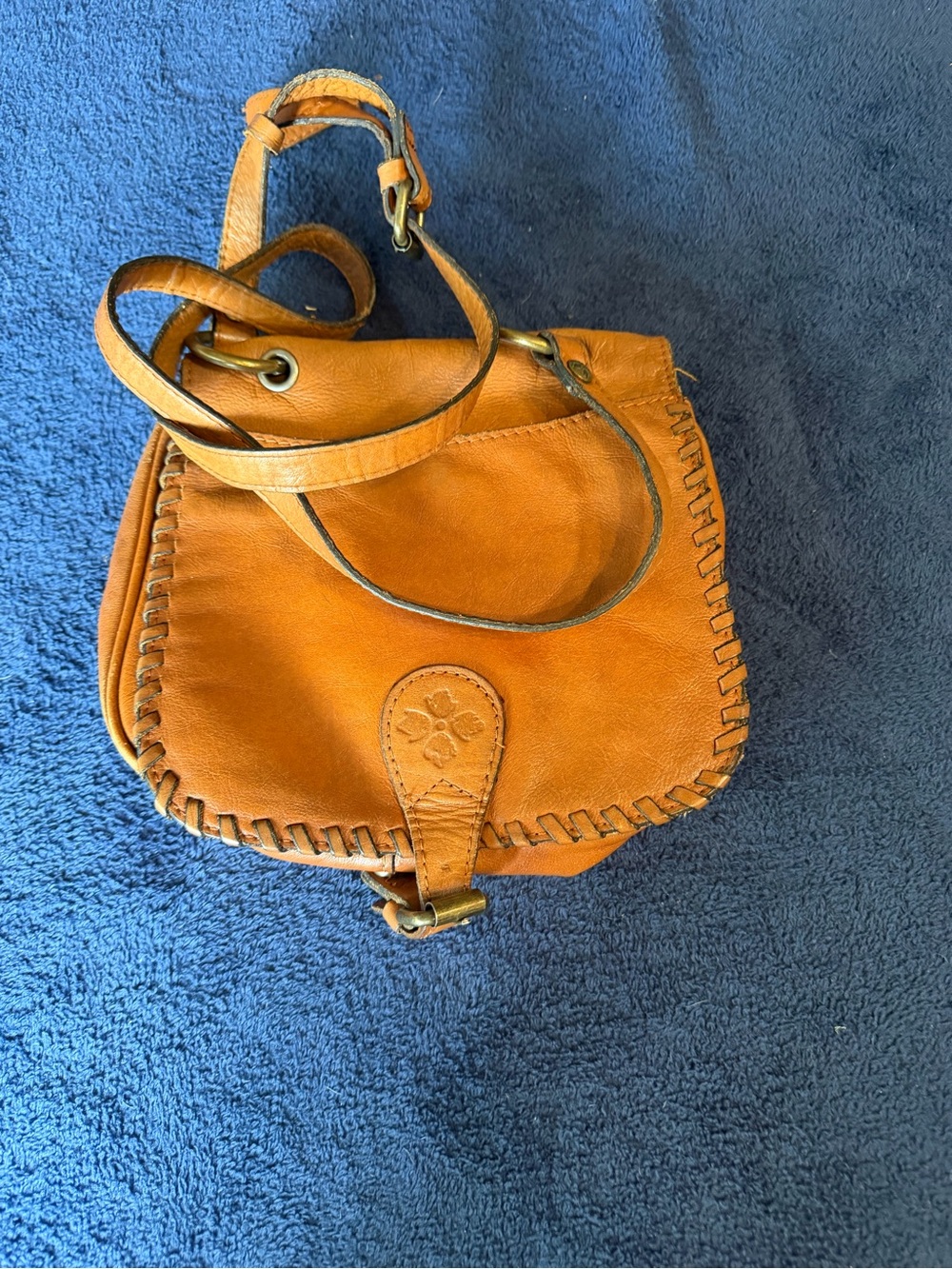 Patricia Nash Whipstitch Saddle Crossbody in Cognac